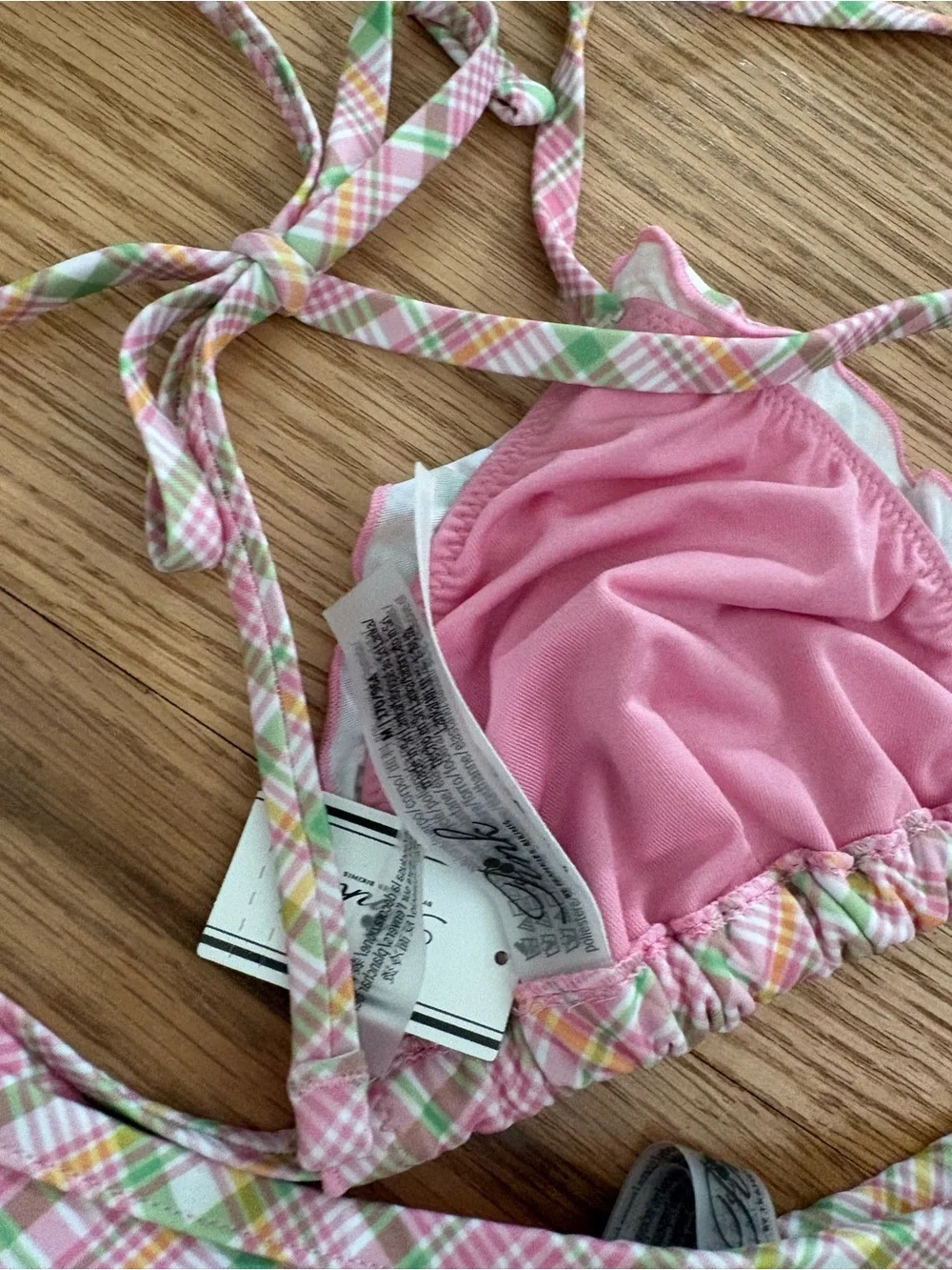 Frankie's Bikinis Pink Plaid Ruffle Triangle Bikini